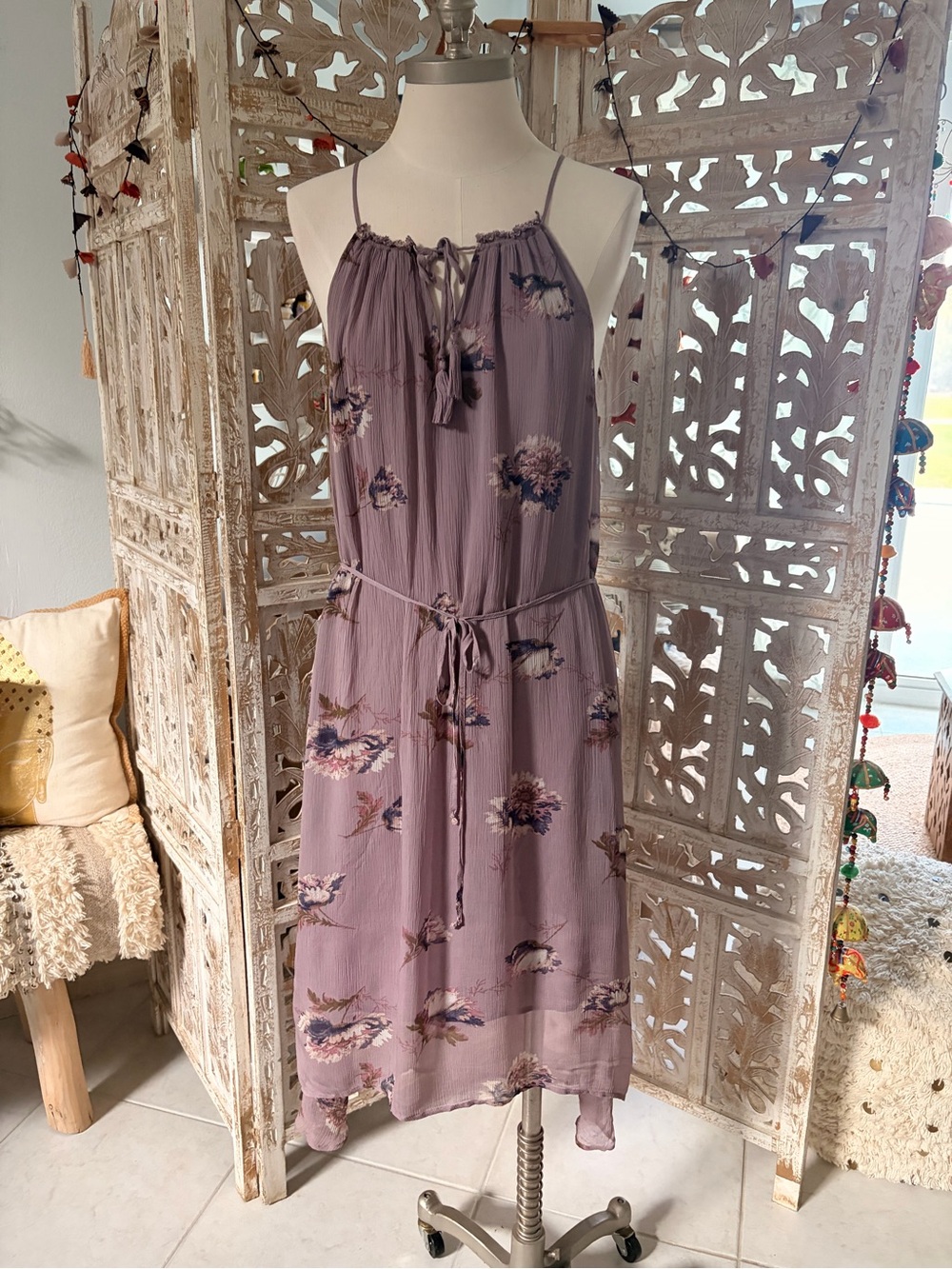 Lucky Brand Mauve Floral High-Low Spaghetti Strap Dress